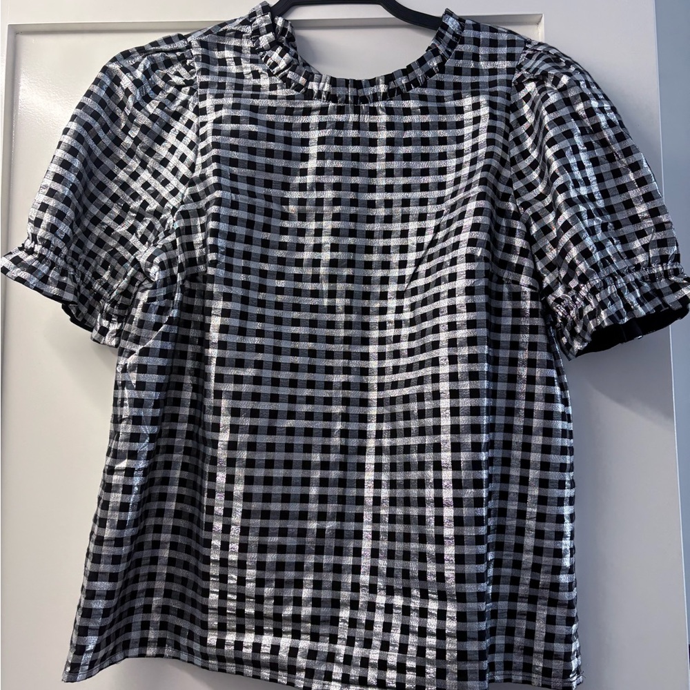 J. Crew Black and Silver Gingham Blouse